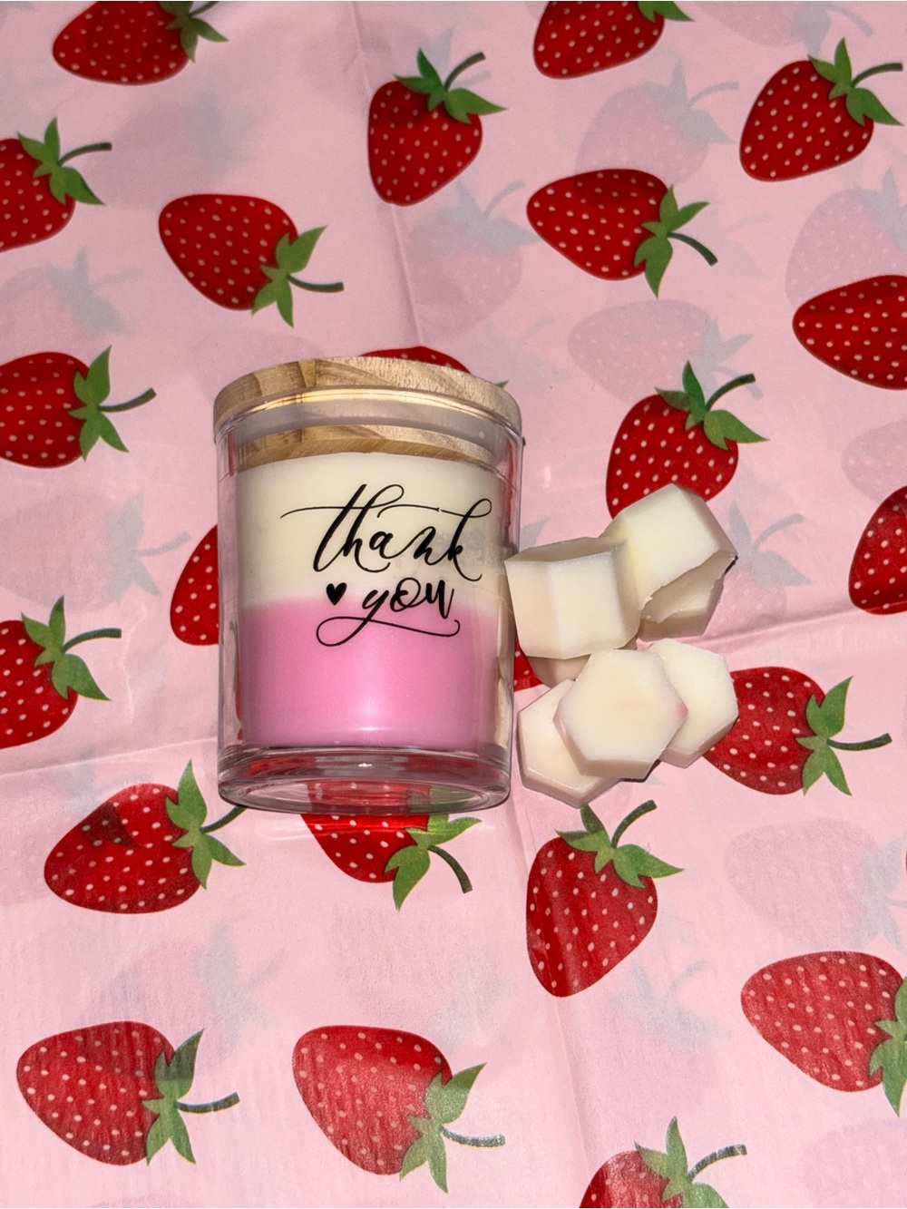 Thank You Strawberry & Cream Layered Candle with wax melts